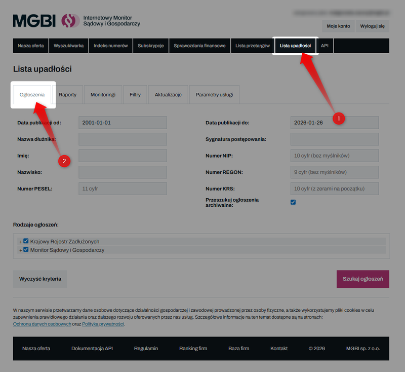 Zrzut 1 - Jak wyszukać ogłoszenia