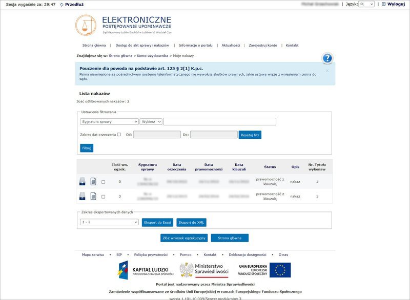 Składanie wniosku egzekucyjnego w EPU - wybór nakazu