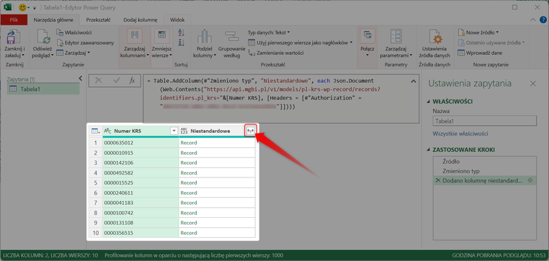 Zrzut 15 - Jak pobrać dane z MGBI API przez Power Query w programie Microsoft Excel