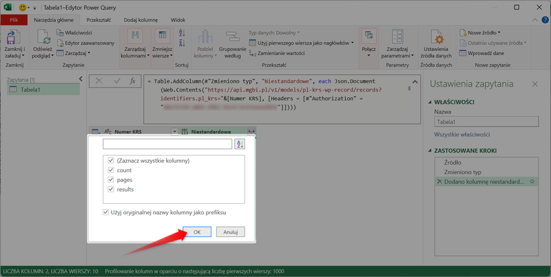 Zrzut 16 - Jak pobrać dane z MGBI API przez Power Query w programie Microsoft Excel