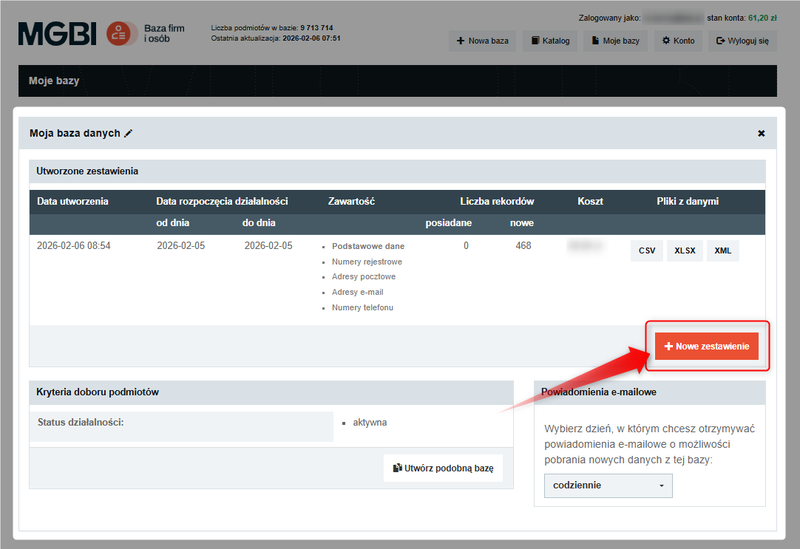 Captura de pantalla 5: Cómo descargar nuevos datos de la empresa